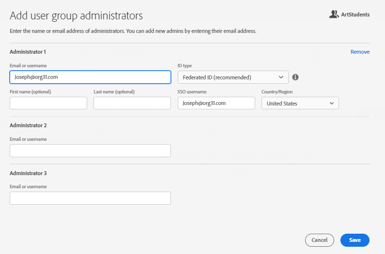 新增管理員至用戶群組