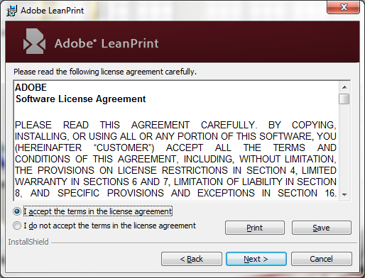 License Agreement Screen