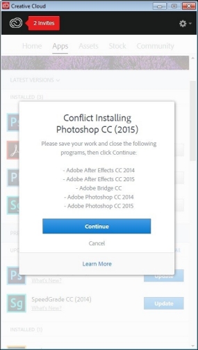 Conflicting processes detected while installing an Adobe Creative Cloud app Conflicting processes detected while installing an Adobe Creative Cloud app
