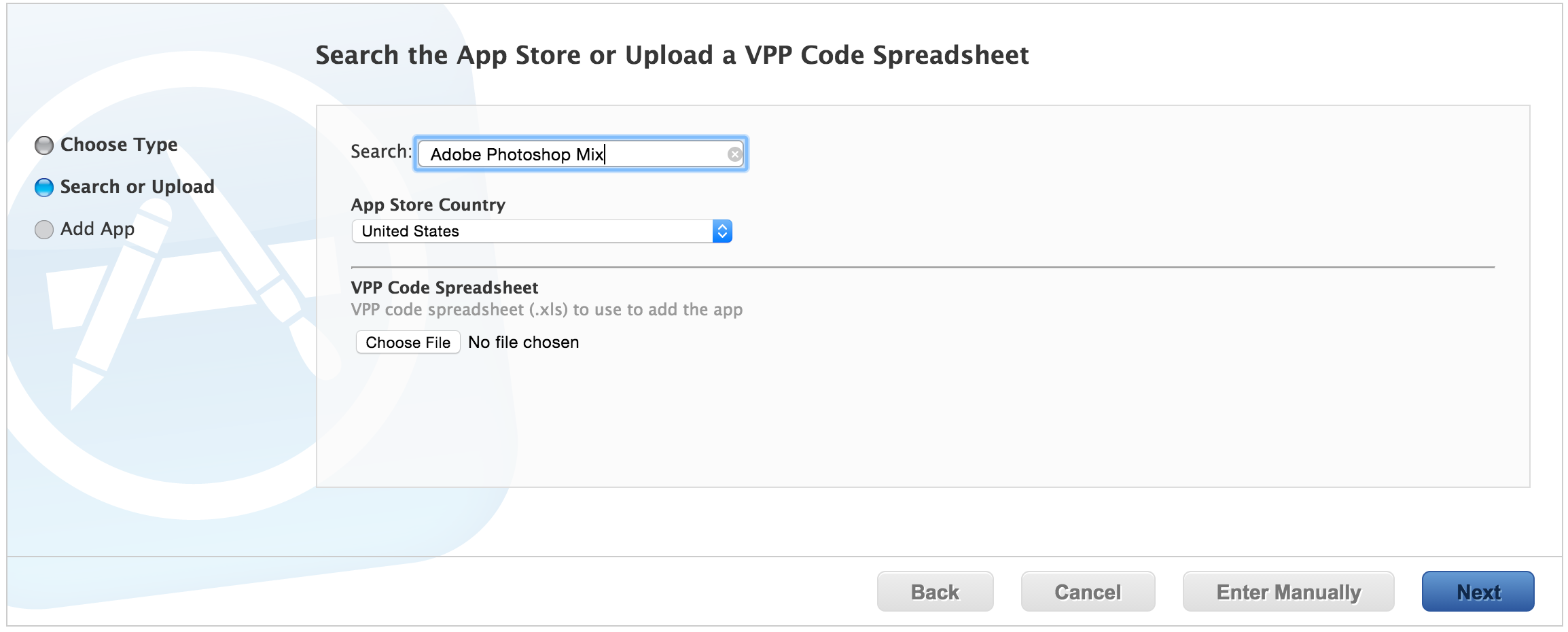 Choose the App Store country, click Next