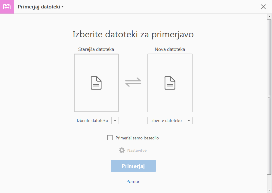 Izberite datoteki za primerjavo